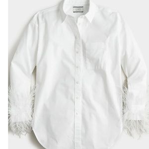J.Crew Feather-trim cotton poplin button-up shirt with collar Sz 12